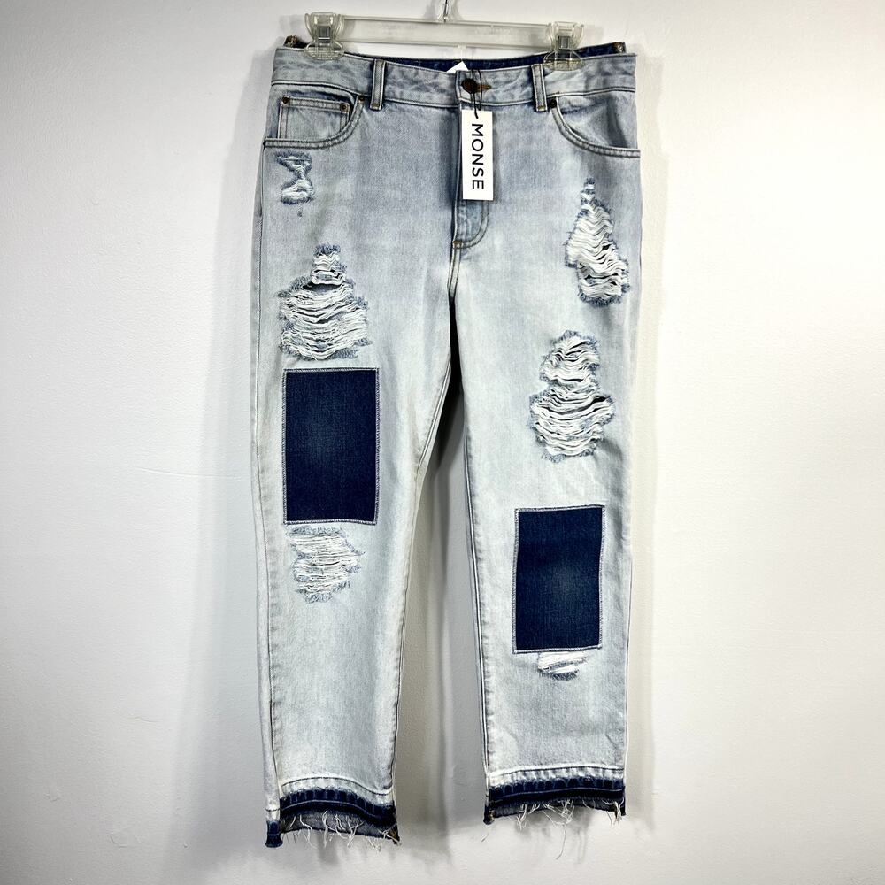Monse Light Wash Distressed Patchwork High Rise S… - image 8
